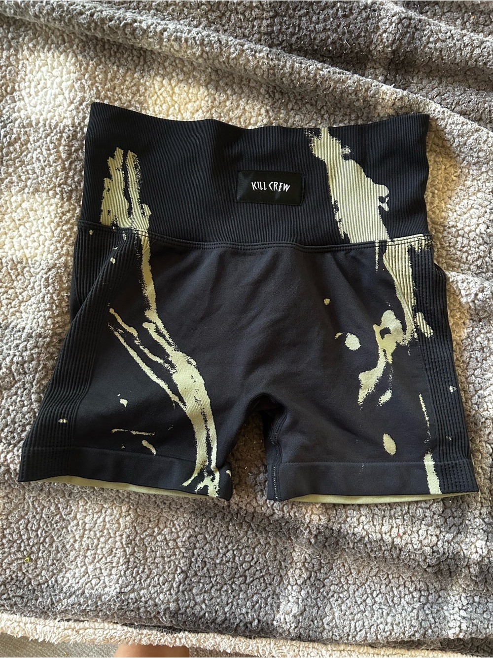 Kill Crew Black Bike Shorts with Green Splatter Design